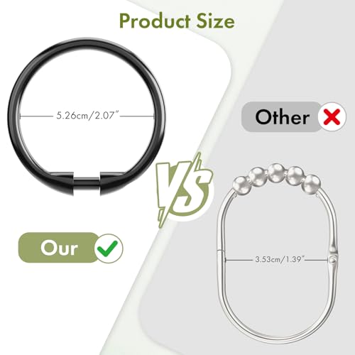 Amazer Shower Curtain Hooks Rings, 24 Pcs Black Shower Curtain Hooks, O Shape Shower Curtain Rings, Easy to Snap Closure Plastic Shower Hooks for Shower Curtain and Liner Bathroom - color: Black, size: 24 Pack