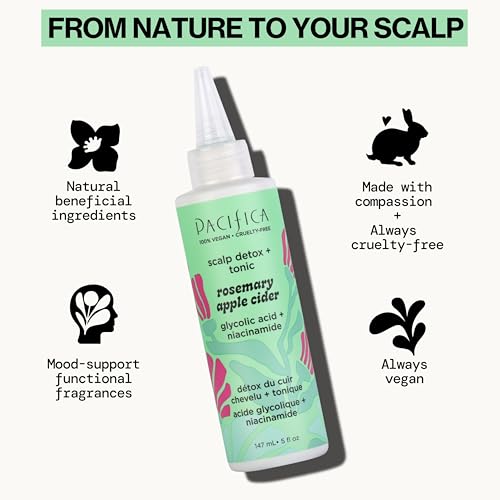 Pacifica Scalp Detox Set – Rosemary Apple Cider Vinegar Scalp Exfoliating Tonic with Scalp Massager Brush, Deep Cleansing & Clarifying Treatment for Buildup, Dry Flaky Scalp, Vegan - style: Tonic & Brush