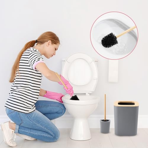 XLHOMO Grey Bathroom Accessories Set, 9 Piece Gray Bathroom Set, Bathroom Accessory Sets Compelete with Trash Can, Toothbrush Holder, Cup, Lotion Dispenser, Tray, Soap Dish, Toilet Brush, Qtip Holders - color: Hollow Grey, size: Hollow Cover Bathroom Set