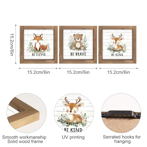 pechpell Set of 3 Woodland Forest Animal Themed Nursery Wall Shelf Decor | Wooden Cute Bear Fox Deer Sign, Creatures Pictures Decorations for Baby Shower Table, Baby Room, Above Crib, Kids Bedroom - color: white-baby