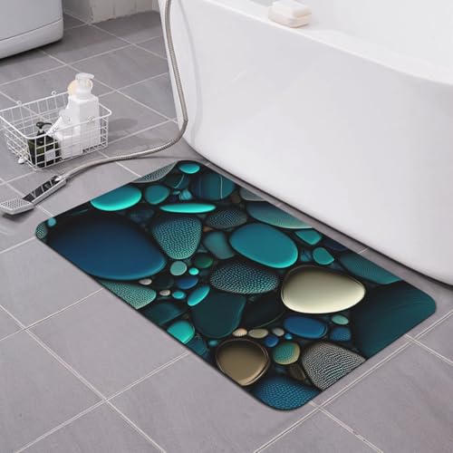 Blue Pebbles Bath mats Quick Dry Absorbent Bath Rugs Rubber Non Slip Bath Mat for Bathroom Floor Tub Shower Sink 16"×24" - color: Blue Pebbles, size: 16"x24"