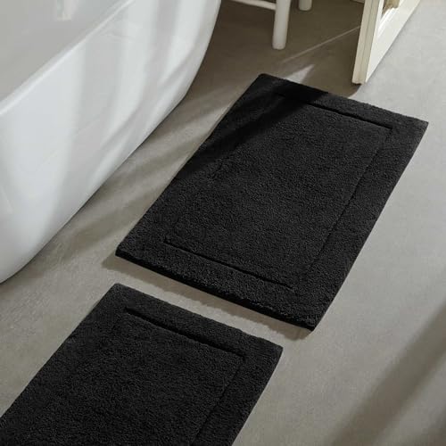 Calvin Klein - Bath Rug Set, Soft & Absorbent Cotton Bath Mats, Modern Bathroom Essentials (Essence Black, 2-Piece) - color: Essence Black, size: 1'9" x 2'10" (Rectangular)