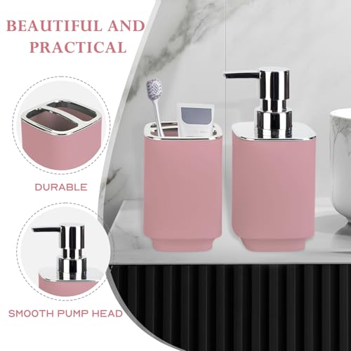 Pink Bathroom Accessories 2 Pieces, Soap Dispenser and Toothbrush Holder Set for Boho Bathroom - color: Pink, size: 2PCS
