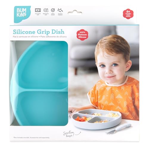 Bumkins Silicone Grip Dish, Suction Plate, Divided Plate, Baby Toddler Plate, BPA Free, Microwave Dishwasher Safe , Blue-GD, 1 Count - color: C6 Blue-GD