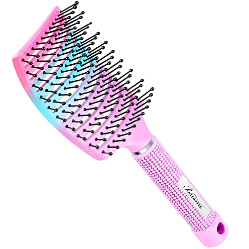 Bsisme Hair Brush, Curved Vented Detangling Brush for Faster Blow Drying | Paddle Styling Brush for Wet & Dry Hair, Flexible Bristles for Women Men Kids with Thick Curly Fine Wavy Straight Hair - color: Pink blue purple