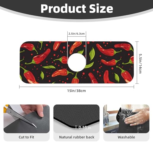 Faucet Draining Mat For Kitchen Sink, Red Chili Pepper Diatom Mud Absorbent Drain Pad For Bathroom Kitchen Sink Splash Guard Drying Mat - color: Red Chili Pepper, size: One Size