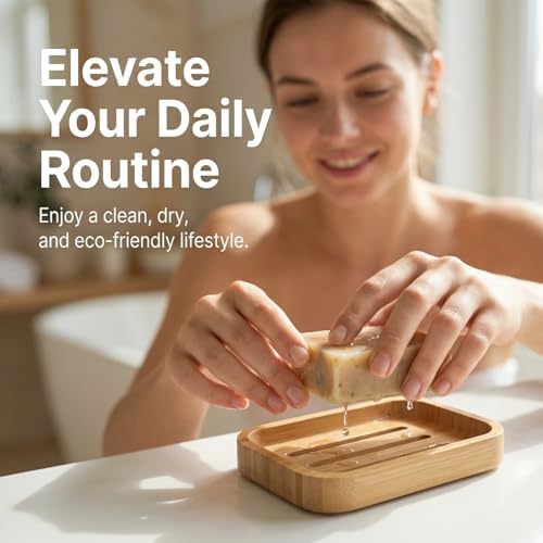 Bamboo Bar Soap Holder Wooden Soap Dish | For Shower, Bathroom, Kitchen, Self Draining Tray - size: 1pcs-Bamboo