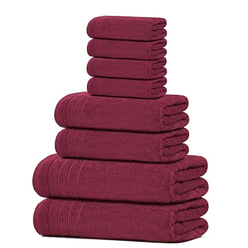 Tens Towels Pack of 8 Towels Set, 2 Extra Large Bath, 2 Hand, 4 Washcloths, 100% Cotton, Lighter Weight, Quicker to Dry, Super Absorbent, Perfect for Bathroom, Burgundy - color: Burgundy