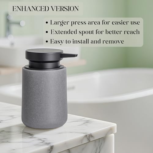 Clasin Home Liquid Soap Dispenser with Easy-to-Press Pump, 10 oz Refillable Hand Soap Dispenser with Extended Spout for Bathroom Kitchen Dish Lotion, Modern Stone Texture (Gray) - color: Gray