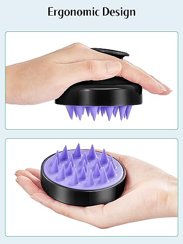 HEETA Scalp Massager Hair Growth 2-Pack, Soft Silicone Scalp Scrubber Shampoo Brush for Exfoliation Dandruff Removal Head Massage Stress Relax, Wet & Dry Use for Women Men Thick Thin Curly Hair Care - color: Turquoise & Purple