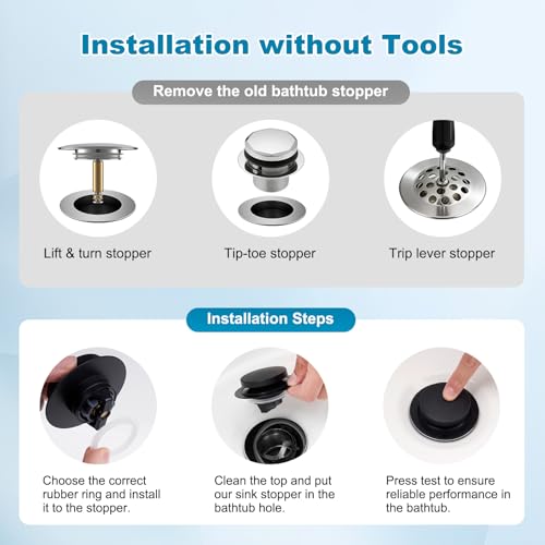 Hibbent 2 Pack 3 in 1 Metal Bathtub Drain Stopper, Universal Pop Up Tub Stopper with Removable Filter Basket, Anti-Clogging Bathtub Hair Catcher for 1.5''~2.4'' Drain, Brass Bullet Core, Matte Black - color: Matte Black Finish