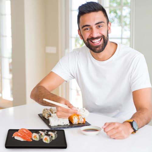 Ceramic Sushi Serving Platters Porcelain Rectangular Serving Dishes Black Japanese Style Sushi Plate for Entertaining, Desserts, Appetizers, Cheese Board, Charcuterie, Party Trays, 8.06 X 3.74 inches