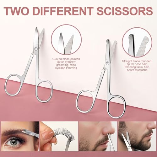 FANDAMEI Eyebrow Kit with Leather Case - Eyebrow Scissors, Tweezers, Razor, Brush for Women & Men - Facial Hair & Ingrown Hair Removal - color: Pink
