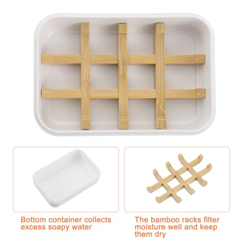 uxcell Wooden Soap Holder, Self-Draining Soap Box with Lid Wooden Soap Bar Tray for Shower Bathroom Kitchen, White - color: White