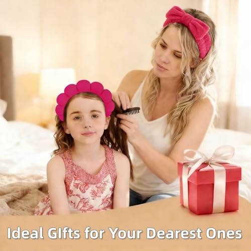 7 Pcs Spa Set, Facial Headband and Wristband Set, Skincare Accessories, College Style Girl Idea Gifts, Hair Accessories for Women and Girls（Hot Pink） - color: Hot Pink