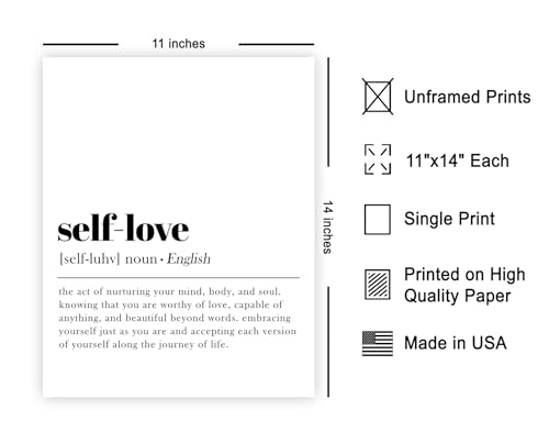 Poster Master Definition of Self Love Print - Typography Poster - Dictionary Art - Minimal Gift for Men & Women - Motivational Decor for Bedroom, Living Room or Dorm - 11x14 UNFRAMED Wall Art - color: Style04, size: 11"L x 14"W