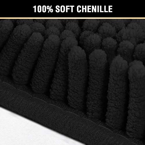 H.VERSAILTEX Original Luxury Chenille Bathroom Rug Mat (32" x 20"/20" x 20"), Extra Soft & Absorbent Shaggy Rugs, Machine Wash/Dry, Perfect Plush Carpet Mats for Tub (Curved Set, Black) - color: Black, size: 20" x 32" Plus 20" x 20"