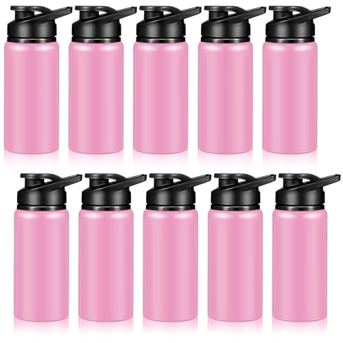 Mimorou 10 Pack Aluminum Water Bottles Bulk 17oz Reusable Leak-Proof Lightweight Sport Bottles Set for Travel Gym Team Camping & Party Favors, 10 Colors - color: Pink