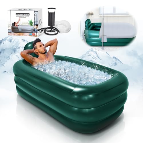 Portable Bathtub for adults,Inflatable bath tub for ice bath,Large Oval Ice Bath with pillow, 62.2x37.4x17.72in,Includes Pump, EasyInflate & Drain,Green - color: Green
