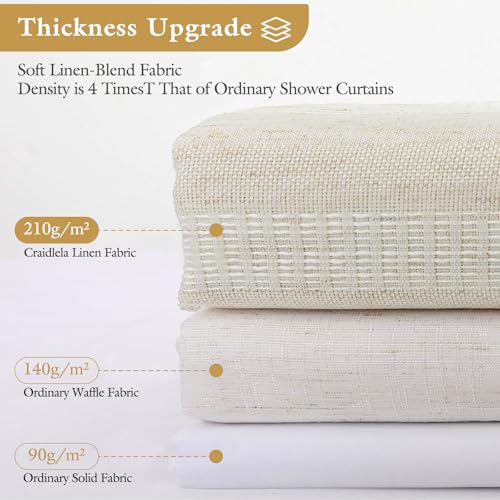 Long Boho Farmhouse Shower Curtain Set with Tassel, Linen Bohemian French Country Chic Bathroom Shower Curtain Set, Modern Striped Textured Shower Curtain 72x78 - Beige/Cream - color: Beige, size: 72"W x 78"L (Pack of 1)