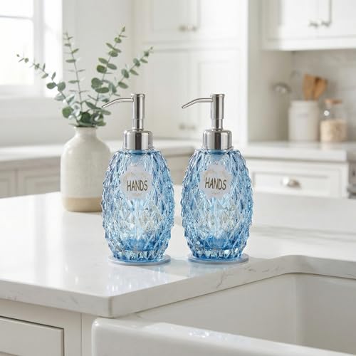 MALACHI Glass Soap Dispenser, 304 Rustproof Stainless Steel Pump, Refillable Multi‑use for Hand Soap, Dish Soap, Body Wash, Shampoo, Baby Wash for Bathroom Kitchen & Commercial - color: Blue