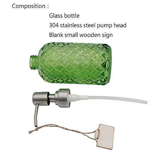 16 oz Diamond Pattern Glass Soap Dispenser, Kitchen and Bathroom Refillable Soap Dispenser with Rust Resistant Stainless Steel Pump for Hand Soap, Lotion Glass Liquid Dispenser(Green) - color: Green