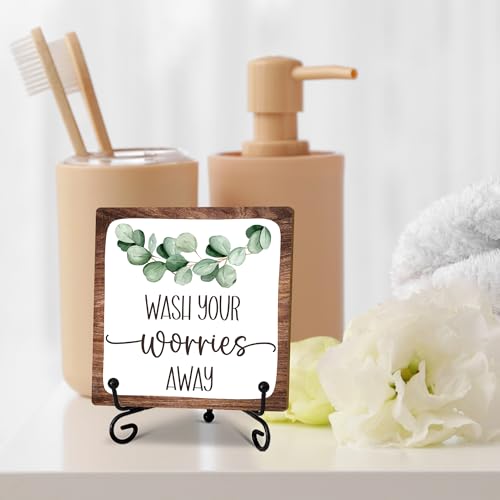 Wash Your Worries Away Sign, Funny Bathroom Laundry Room Sink Shelf Decor, Sage Green Bathroom Guest Bathroom Decoration, Funny Toilet Washroom Accessories and Decor-A06 - color: white