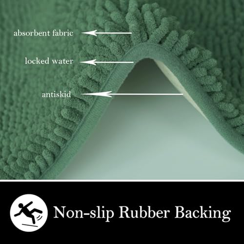 Bathroom Rugs Sets 2 Piece, Super Absorbent Bath Mat, Strong PVC Non Slip Backing, Bath mat for Bathroom, Plush Shaggy, Thick, Machine Washable, Bathtub, Toilet.(59"x24"+20"x20"U, Deep Green) - color: Deep Green, size: 20''×20''U-Shape+59''×24''