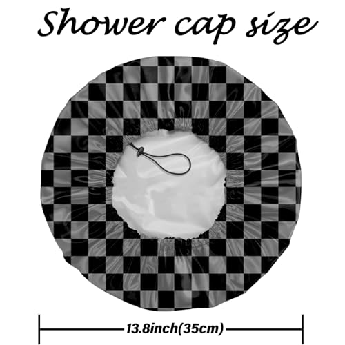 2 PCS Shower Cap Reusable Waterproof Adjustable Double Layer Elastic Dry Hair Bathing Caps Aesthetic Cute for Women Girls-Purple Black Gray - color: H-2-Purple Black Gray