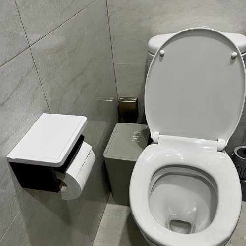 Black Wall Toilet Paper Holder, Plastic Toilet Paper Holder with Cover, Modern Covered Black Toilet Paper Holder Wall Mounted for Bathroom - color: Abs White&black, size: Single