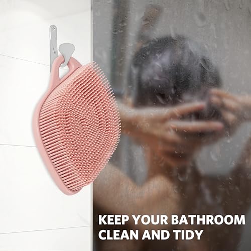 Sndyi Silicone Body Scrubber, Gentle Exfoliating Body Scrubber for Sensitive Skin, Leaf Shaped Shower Scrubber for Body with Lathering Bristles, Silicone Loofah Body Brush for Showering, Pink - color: Pink