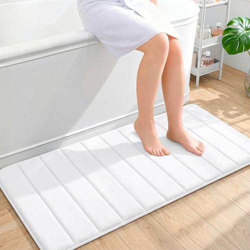 OLANLY Memory Foam Long Bathroom Rugs Runner 44x20, Super Soft Absorbent Bath Mat, Quick Dry, Machine Washable Shower Floor Rugs, Bathmat Carpet, Bathroom Home Decor Accessories, White - color: White, size: 44" X 20"