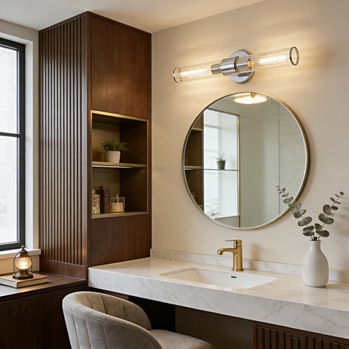 Chrome Bathroom Vanity Light, Wall Sconce Threaded Glass 1 Pack, Modern Wall Light for Bathroom, Living Room, Hallway, Kitchen - UL Certification (Bulb Not Included) - color: Chrome Clear Glass