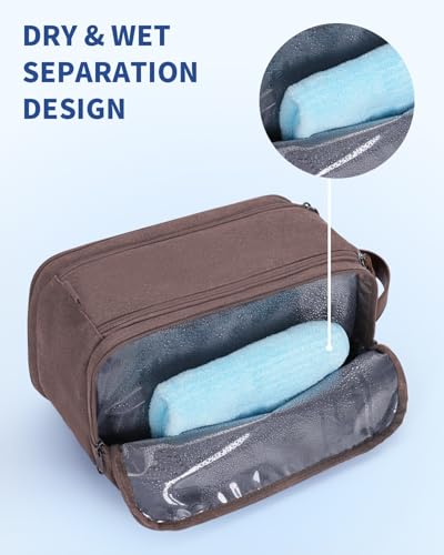 WANDF Toiletry Bag for Men Travel Toiletry Organizer Canvas and Leather Dopp Kit Water-Resistant Shaving Bag for Travel Accessories (Brown, Large) - color: L, Brown, size: Large