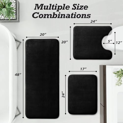 HUXMEYSON Bathroom Rugs Sets 3 Piece, Non-Slip & Quick Dry Bath Mat Set, Ultra Soft Velvet Bath Rugs for Bathroom, Toilet and Shower Floor, Black - color: Black, size: 17"x24"+20"x48"+U Shape 20"x24"
