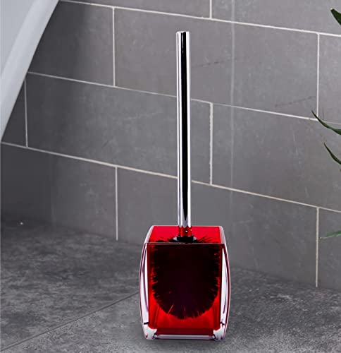5 Pcs Red Acrylic Bathroom Accessories Set Complete, Lotion/Soap Dispenser, Soap Dish, Toothbrush Holder, Tumbler, Toilet Brush and Holder, Modern Bathroom Decor and Housewarming Gift Set,Red - color: Red