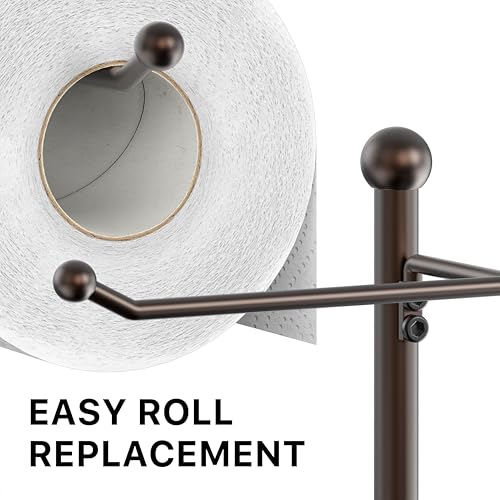 Simple Houseware English Style Bathroom Toilet Tissue Roll Holder Stand with Shelf, Bronze - color: Bronze, size: Wood Shelf - 29.2''H