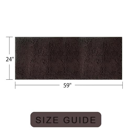 Chenille Bath Rug Runner, Ultra Soft Absorbent Bathroom Mat, Non-Slip PVC Backing, Machine Washable, 59x24, Coffee - color: Coffee, size: 2' x 4'11" (59"x24")