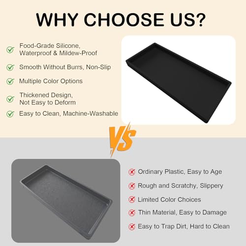 Bathroom Vanity Tray Black, Silicone 11.8 x 5 Inch Toilet Tank Tray Decor, Extra-Large Candle Tray for Bathroom Holders and Organizers, Waterproof Perfume Tray for Dresser for Vanity, Kitchen - color: Black, size: 11.8" x 5" x 0.8"