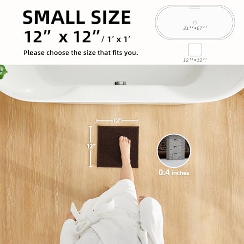 TYUU Small Bathroom Rugs, Non Slip Washable Bath Rugs Super Absorbent Bathroom Rug Thin Quick Dry Low Pile Bath Mats, Brown 12"x12" - color: Brown01, size: 1' X 1' (Rectangular)