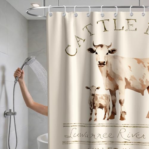Farmhouse Abstract Animal Cattle Feed Cow Rustic Theme Fabric Shower Curtain Sets Bathroom Decor with Hooks Waterproof Washable 72 x 84 inches Ivory White - size: 72"W x 84"L (Pack of 1)