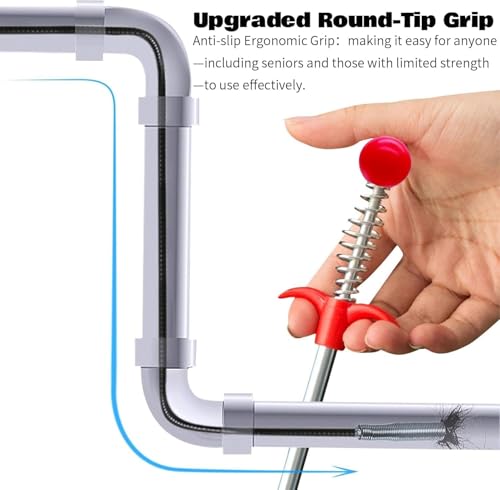 Drain Snake, Unclog Drain Tool for Bathroom Sink, Shower, Bathtub, Car & Tight Spaces,Flexible Sink Snake Drain Cleaner Tool Set, Sink Declogger, Hair Puller from Drain (63" Ball) - color: 63" Ball