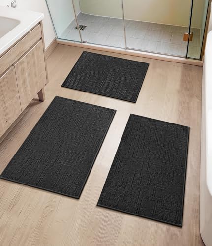 YIHOUSE Bathroom Rugs Sets 3 Piece Dark, 16x24+16x32+16x32in | Non Slip, Quick Dry, Absorbent Washable, Thin Fit Under Door, For Elder, Sink, Laundry - color: Dark, size: 16x24+16x32+16x32