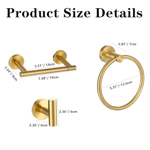 4 Pieces Brushed Gold Bathroom Accessories Hardware Set,Toilet Paper Holder Set,Include Double Post Pivoting Toilet Tissue Roll Paper Holder,Towel Ring,Towel Holder Set for Bathroom - color: Brushed Gold a