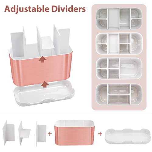 Boperzi Toothbrush Holders for Bathrooms Countertop, Electric Tooth Brush Holder with Adjustable Dividers, Detachable Anti-Slip Large Toothpaste Caddy Organizer Storage for Shower, Family, Kids, Pink - color: Brush Nickel+pink