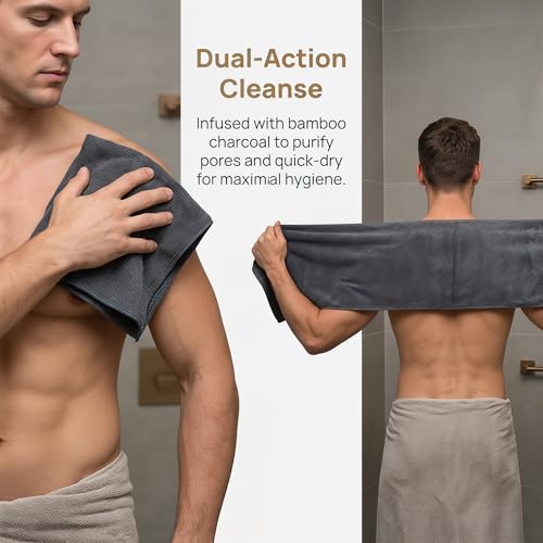 Blussal Exfoliating Shower Towel, Premium Scrub Wash Cloth for Body Face, 2-in-1 Deep Exfoliatings Towels-Body Scrubber with 2 Sides for All Skin Types Woman and Men (Black) - color: Black