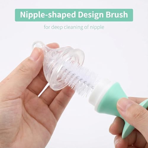 Ariseno 5-in-1 Baby Bottle Brush Set, Bottle Brush for Baby, Bottle Cleaner Brush Set, Including Nylon and Silicone Bottle Brush, Bottle Cap Brush, Straw Brush, Nipple Brush, BPA-Free (Green) - color: Green-nylon Silicone