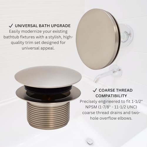 Westbrass A398RK-07 1-1/2" NPSM Coarse Thread Mushroom Tip-Toe Bathtub Drain Stopper with Illusionary Overflow Faceplate, Satin Nickel - color: Satin Nickel