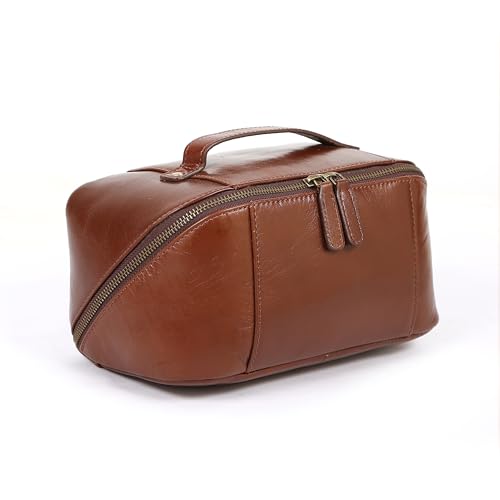 KomalC Luxury Leather Men’s Toiletry Travel Bag – Handmade Shaving Kit with Waterproof Interior, Spacious Storage & Carry Handle – leather travel Kit Bag for Men & Women (Wine) - color: Wine
