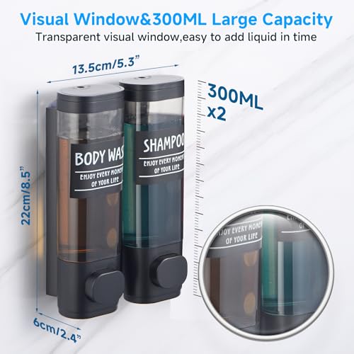 Shampoo and Conditioner Dispenser,GlintGath Shower Dispenser 2 Chamber No Drill Shampoo Dispenser for Shower Wall Mounted Shower Soap Dispenser for Bathroom Hotel,2 * 300ML,Matte Black - color: Black 2 Chamber